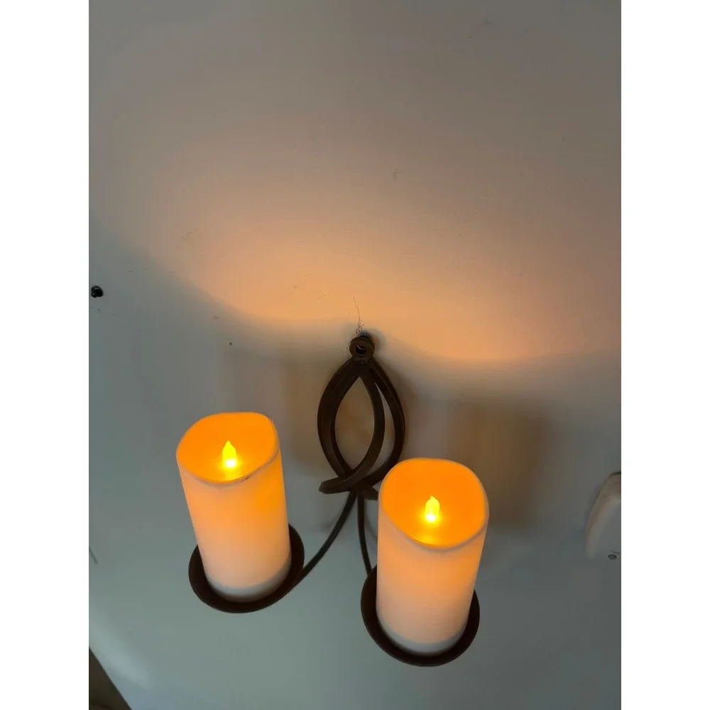 Vintage Pair Wrought Iron Double Arm Wall Sconces Candle Holders Gothic